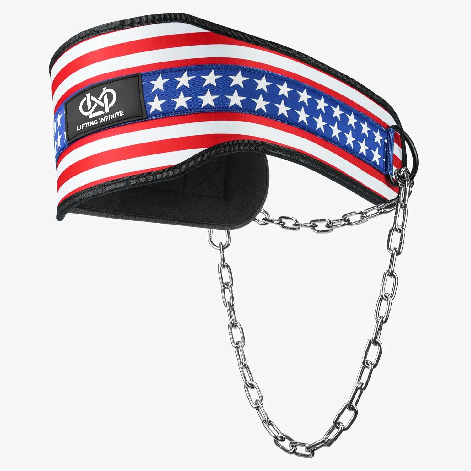 USA Flag Lifting Infinite neoprene dip belt with steel chain