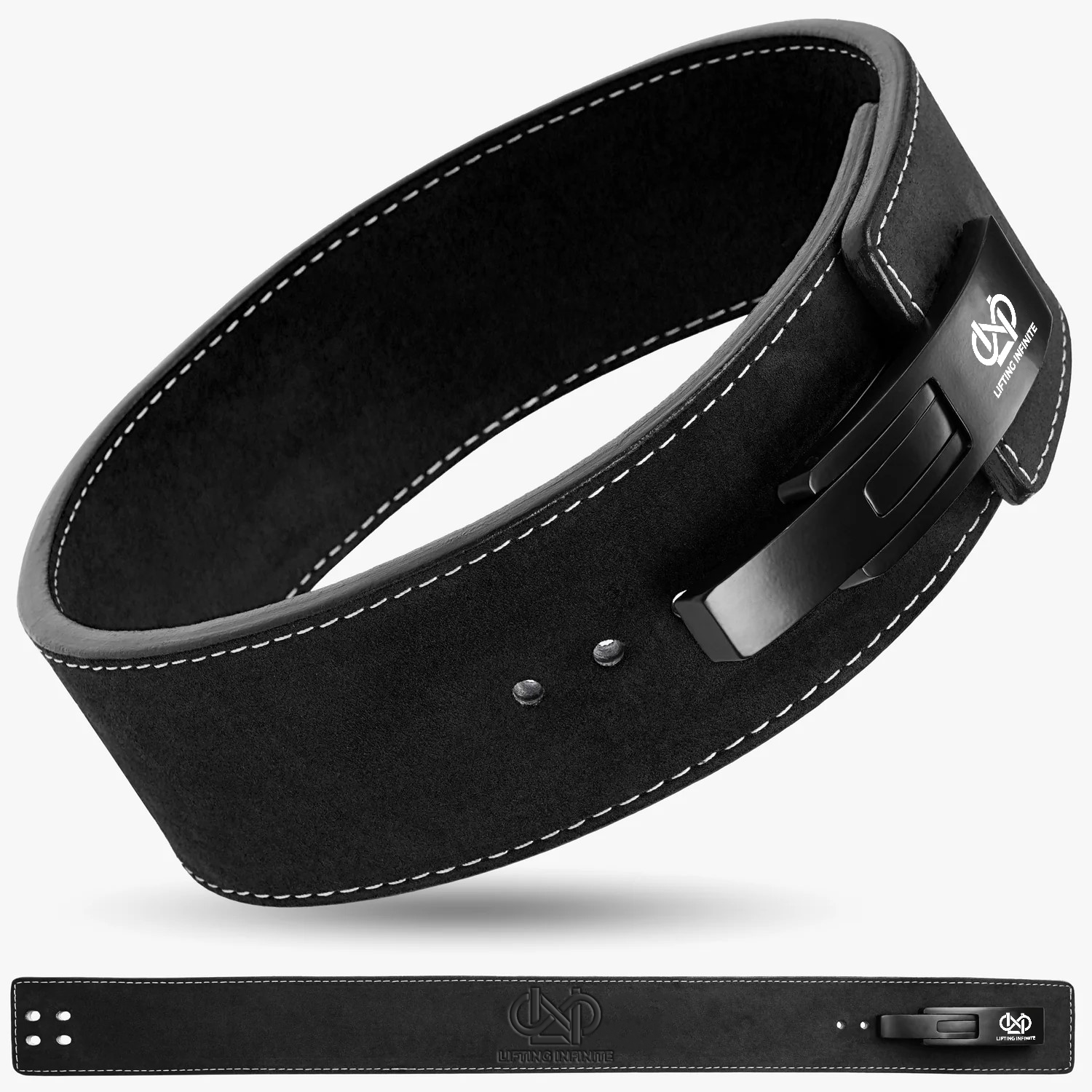 Black Lifting Infinite suede lever belt with black lever buckle